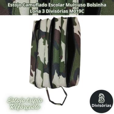 Imagem de Estojo Camuflado Escolar Multiuso Bolsinha Lona 3 Divisórias M019C - L