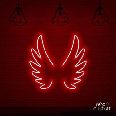 Imagem de luminaria letreiro Neon Led Asas Anjinho 100x100 luminoso decoração p/