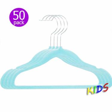 Imagem de 100 Cabides Infantil Azul Slim Ultra Finos Veludo - Toaninni