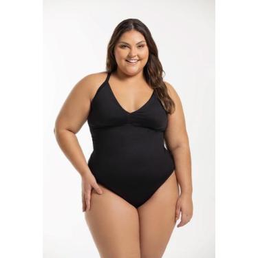 Imagem de Maiô Alças Fixas Liso Sem Bojo Plus Size - Cor De Cacau, Preto, 48