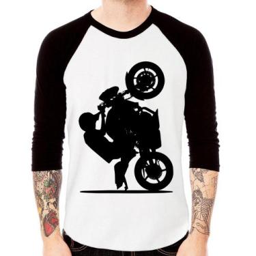 Imagem de Camiseta Raglan Moto Grau XJ6 Manga 3/4 - Foca na Moda, Branco, Preto,