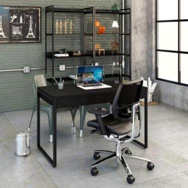 Imagem de Escrivaninha Industrial Kuadra com 2 Gavetas 120 cm - Preto - Compace,