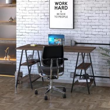 Imagem de Escrivaninha Industrial Kuadra Cavalete 150 cm - Nogal/Preto - Compace