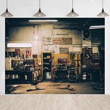 Imagem de Pano de fundo de armazém de conserto de carro, 20 x 1,8 m, carro, mecânico, festa, decoração de parede para fotografia, adereços de estúdio de cabine de fotos BJYYLU636