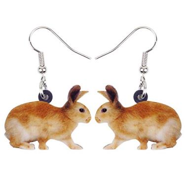 Imagem de Bonsny Brincos de acrílico com pingente de coelhinho da Páscoa, coelho, lebre, joias para mulheres, meninas, crianças, pingentes de presente, Acrílico, Arenito