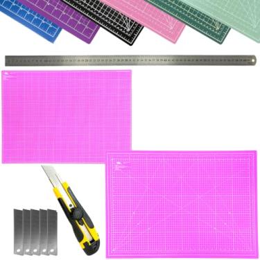 Imagem de Base de Corte Grande A1 60x90cm Apoio Para Mesa Dupla Face Multiuso Auto Cura Régua metal 60cm Estilete Profissional (Rosa)