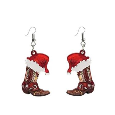 Imagem de Brincos femininos com chapéu de caubói vermelho vintage, com pingente de acrílico, hipoalergênico, engraçado, gancho, feito à mão, leve, vaqueiras ocidentais, country, Natal, Natal, festas, presentes,