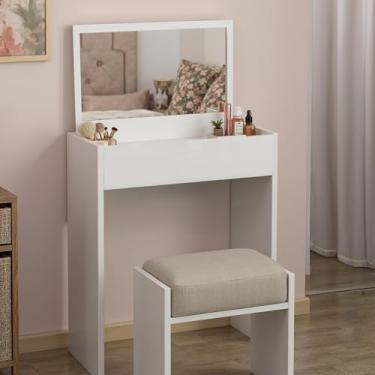Imagem de Penteadeira com Espelho para Quarto – Mesa de Maquiagem Multiuso em MDF/MDP, Design Moderno e Compacto 75x56x36 cm (Branco) | Kelan