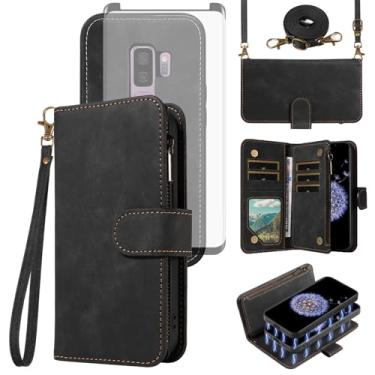Imagem de Asuwish Capa de celular para Samsung Galaxy S9 Plus com zíper carteira magnética removível com protetor de tela de vidro temperado cordão transversal suporte para cartão S9+ 9S 9+ S 9 9plus S9plus