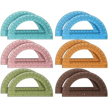 Imagem de Sayglossy 12 unidades de transferidores de plástico colorido de 180 graus 15 cm transferidor matemático translúcido geométrico para aprender desenho de medição de escritório