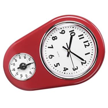 Imagem de Relógio de Parede Vintage, Display Grande, Movimento de Varredura Silencioso, Temporizador de Cozinha Moderno Vermelho Com Prova, Sino de Contagem Regressiva para Decoração de Casa