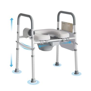 Imagem de Cômoda de cabeceira para idosos, vaso sanitário de cabeceira com largura e altura ajustáveis, capacidade de peso de 226 kg, placa de assento macia extra grande de 41 cm
