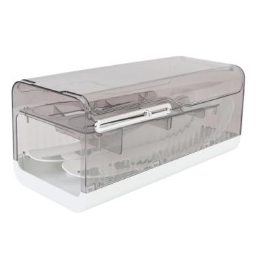 Imagem de Suporte de Ovos para Geladeira, Armazenamento Automático de Organizador de Ovos para Geladeira, Dispensador de Ovos de 2 Fileiras Com Tampa, Bandeja de Recipiente de Ovos (Cinza