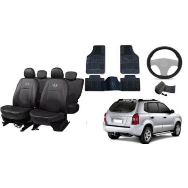Imagem de Kit Completo Capa de Couro Tucson 04-13 + Capa de Volante + Tapetes de