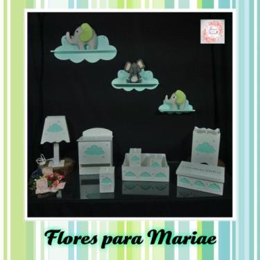 Imagem de Kit Higiene Bebe Mdf Nuvem Verde + 3 Nichos Nuvem Verdes - Flores para