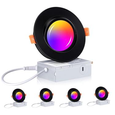 Imagem de CLOUDY BAY [Pacote Com 4] Luzes Embutidas Led Wi-Fi Inteligentes Gimbal De 4 Polegadas, Rgbcw Com Mudança De Cor, Compatível Com Alexa E Google Home Assistant, Sem Necessidade De Hub, 2700K-6500K, C