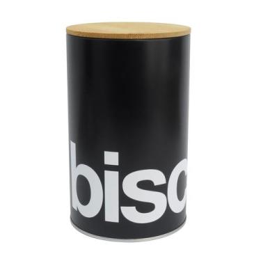 Imagem de Lata de Biscoito Cookies Tampa Bambu - Preto - Hermética - Mai Home