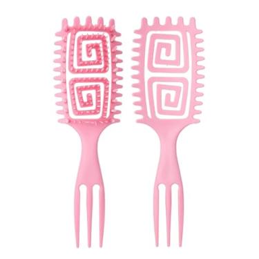 Imagem de Escova modeladora 3 em 1 para cachos: escova desembaraçadora oca para desembaraçar cachos e definir cachos para salão (rosa)