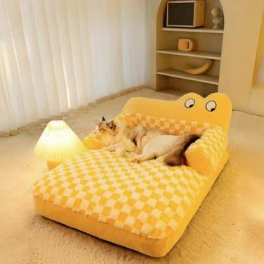 Imagem de Sofá-cama para animais de estimação, cama para gatos e cães médios e pequenos, sofá fofo para gatos com lã de veludo cotelê macio premium, macio e calmante para gatos, fundo antiderrapante e capa