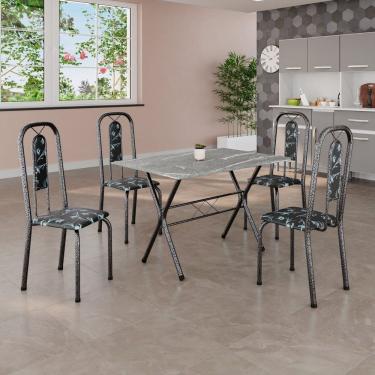 Imagem de Conjunto de Mesa Tubular 062 100x60cm Tampo em Granito com 4 Cadeiras Lívia Preto Floral / Mart Prata