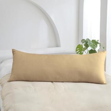 Imagem de Capa de travesseiro de corpo de trama waffle premium 50 x 60 fecho de zíper 100% algodão orgânico linho waffle weave fronhas corporais, ultramacias, aconchegantes e decorativas, 51 x 152 cm
