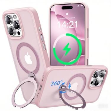 Imagem de 【Nova atualização de 2024】Suporte magnético de titânio giratório de 360° para capa para iPhone 15 Pro [à prova de choque de grau militar de 16 pés] [apto para MagSafe] Capa de telefone translúcida
