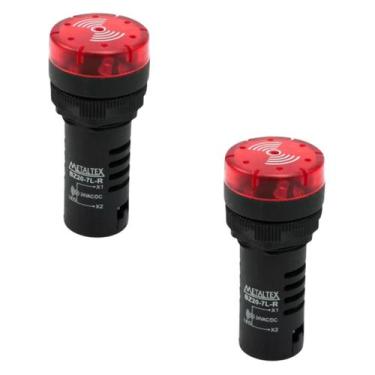 Imagem de 2 Sinalizadores 22mm Sonoro 50dB Led 24Vca/CC - Metaltex