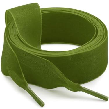 Imagem de WEGOODZF Cadarços de sapato de fita de cetim: cadarços de fio de neve planos de 2 cm para mulheres - 2 pares, Verde militar 20, 71"Inch (180CM)