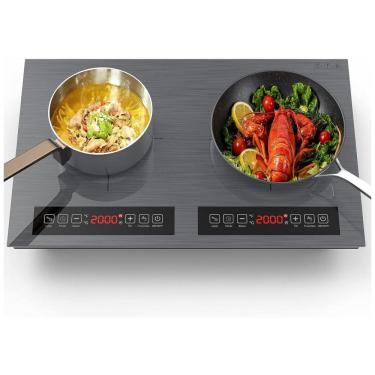 Imagem de Cooktop Elétrico de Bancada com 2 Queimadores de Indução e Controle Digital, 110V 2000W, QTYANCY, Cinza