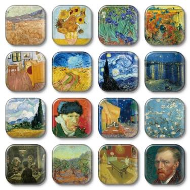 Imagem de MORCART 16 peças de ímãs Van Gogh para geladeira, lindos ímãs de armário decorativos para geladeira quadro branco gabinete escritório cozinha lousa arte para adultos