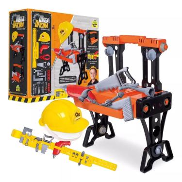 Imagem de Kit Menino Construtor Furadeira Capacete Bancada Ferramenta