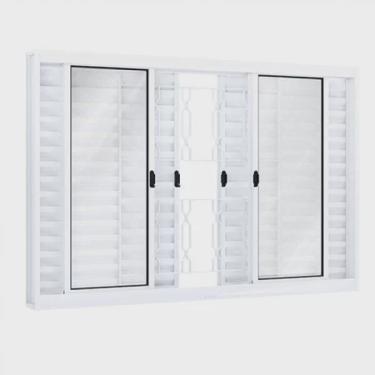 Imagem de Janela de Aço Veneziana de Correr 100x150cm 6 Folhas com Grade Mosaico Riobras Branco