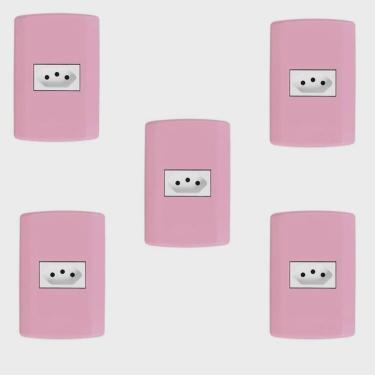 Imagem de Conjunto com 5 Tomadas 2p + t 10A 250v, Modular, com Placa 4x2 e Suporte Rosa