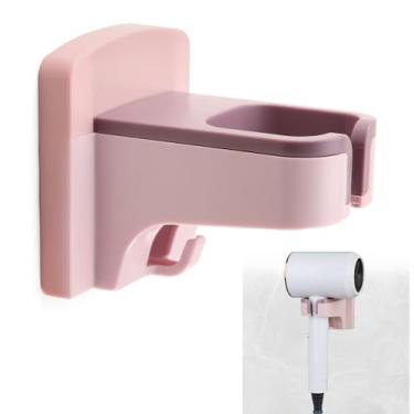 Imagem de QruiLanTu Suporte de secador de cabelo autoadesivo montado na parede com organizador de cabos, suporte de secador de cabelo mãos livres para banheiro e bancada organizador de secador (rosa)
