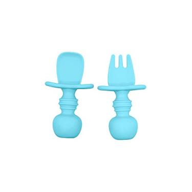 Imagem de Conjunto Infantil com Garfo e Colher, de Silicone, Azul Oxford