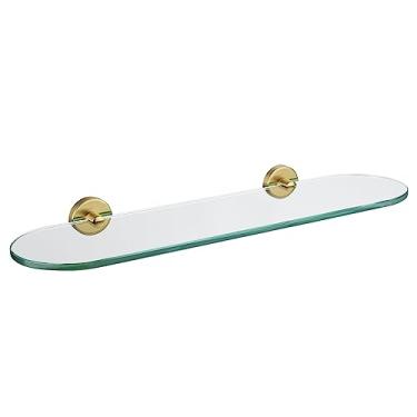 Imagem de JQK Prateleira de vidro de banheiro dourada, armazenamento de chuveiro de vidro temperado 20 por 5 polegadas, suporte de parede de aço inoxidável 304 em ouro escovado, TGS121L20-BG