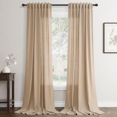 Imagem de Cortinas de linho marrom 274 cm de comprimento com 2 painéis, cortina moderna para sala de estar, cortina semitransparente, 274 cm de comprimento