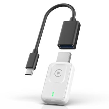 Imagem de Amiluo Adaptador Carplay Sem Fio Para Iphone 2025, Adaptador Carplay Com Fio Para Sem Fio, Tamanho Mini Com Cabo De Extensão Usb E Usb-C/Tipo C, Branco