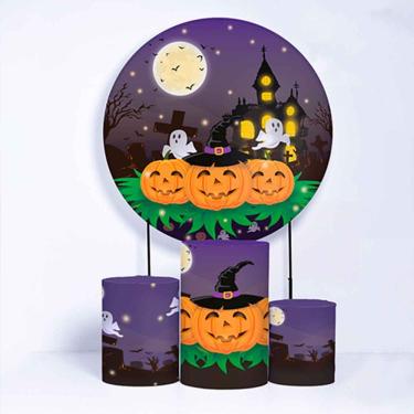 Imagem de Kit Painel de Festa Redondo de 1,80m e Trio de Cilindros Halloween - Fera Print