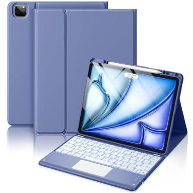 Imagem de Hamile Capa Com Teclado Para Ipad Air De 13 Polegadas (M3/M2) - Teclado Magnético Sem Fio Com Trackpad Multitoque, 7 Cores, Retroiluminação, Capa Tipo Fólio À Prova De Manchas Para Ipad Pro 12.9 6ª