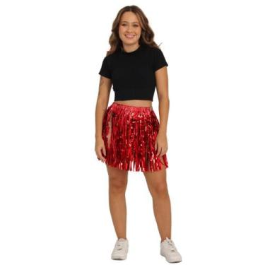 Imagem de Saia de Carnaval Metalizada Colorida Fantasia Havaiana Adulto - Abraka