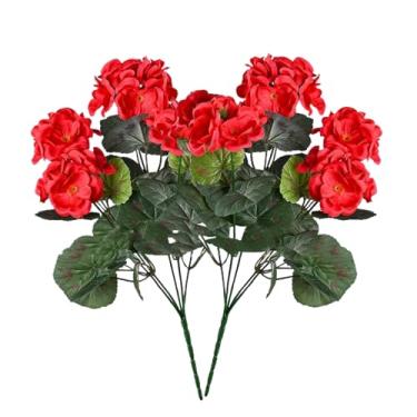 Imagem de 2 peças de plantas realistas ao ar livre, gerânios artificiais para ambientes externos, baixa manutenção, decoração de primavera, centros de mesa decorativos para festas de casamento