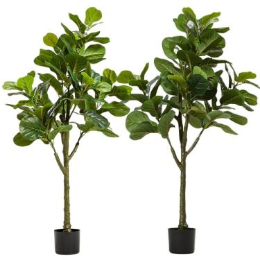 Imagem de Worth Figueiras artificiais de jardim de 1,3 m, plantas artificiais de 129,5 cm de altura com vasos, vegetação interna e externa para decoração de sala de estar, escritório em casa, conjunto de 2