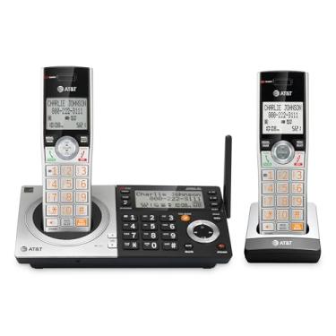 Imagem de AT&T Telefone sem fio expansível CL83207 DECT 6.0 com bloqueador de chamadas inteligente, prata/preto com 2 aparelhos