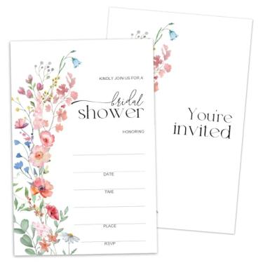 Imagem de Convites de chá de panela, convites florais para novos casais do Sr. e da Sra. Convites de chá de casamento com 25 preenchedores com envelopes, decorações de lembrancinhas de festa de casamento e chá