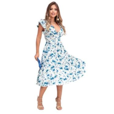 Imagem de Vestido Feminino Midi Decote V Amarração Cintura Saia Gode Malha Visco