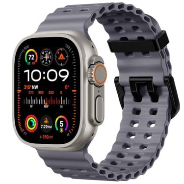 Imagem de Odbeai Pulseira masculina Ocean Sport compatível com Apple Watch Ultra 2 3/Ultra, 49 mm, 46 mm, 45 mm, 44 mm e 42 mm, impermeável, para iWatch Ultra 2 3/séries 11 10 9 8-1 SE, masculina, cinza