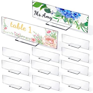 Imagem de Pacote com 12 placas acrílicas para nome de mesa de 21 x 6,3 cm, placa de nome de mesa, placa de acrílico, transparente, retangular, placa em branco, para decoração de mesa de escritório