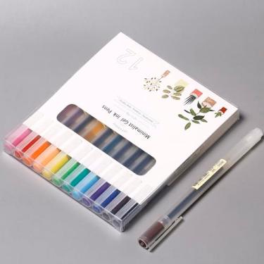 Imagem de GLUKTUS 0,38 canetas coloridas de ponta fina para diário, gel de ponta de agulha ultrafina, 12 artigos de papelaria de escritório minimalistas coloridos
