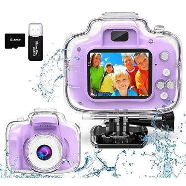 Imagem de FKATEEN Câmera infantil à prova d'água para meninos e meninas de 3 a 12 anos, tela IPS de 5 cm, câmera de vídeo digital HD 1080p para crianças, para ambientes internos e externos, melhores presentes